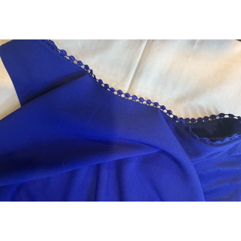 💙 Adrianna Papell Blue Ruched Cocktail Evening Dress Women's Size 16 Strappy - Picture 5 of 9